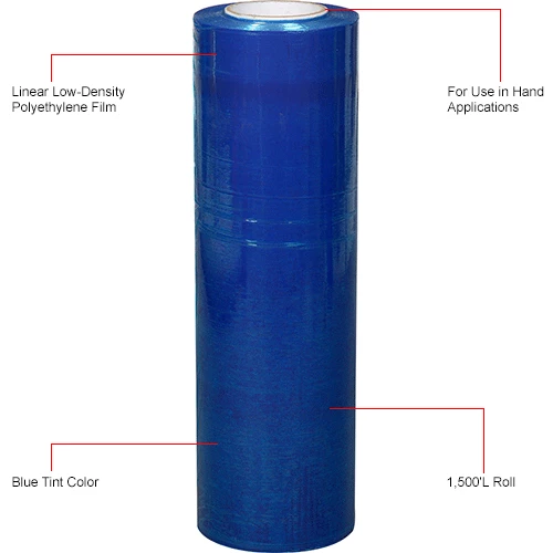 Global Industrial Stretch Wrap, Cast, 80 Gauge, 18"Wx1500'L, Blue Tint - Pkg Qty 4 6 Global Industrial Stretch Wrap, Cast, 80 Gauge, 18"Wx1500'L, Blue Tint - Pkg Qty 4 - Image 4