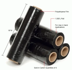 Western Plastics Western Plastic Stretch Wrap, Blown, 80 Gauge, 18"Wx1500'L, Black - Pkg Qty 4 -Protective Packaging Sales Store 488049 1wco