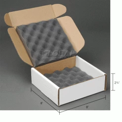 Standard Charcoal Shippers, 8"W x 8"L x 2-3/4"D, White - Pkg Qty 24 -Protective Packaging Sales Store B664521 dim