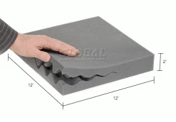 Convoluted Foam Set, 12"W x 12"L x 2" Thick, Charcoal - Pkg Qty 24 -Protective Packaging Sales Store B664529 dim