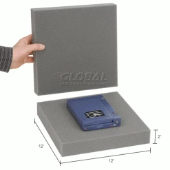 Reusable Soft Foam Pads, 12"W x 12"L x 2" Thick, Charcoal - Pkg Qty 24 -Protective Packaging Sales Store B664531 dim