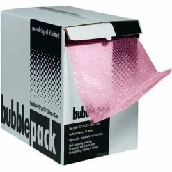 Perforated Anti Static Bubble Roll W/Dispenser, 12"W x 175'L x 3/16" Thick, Pink