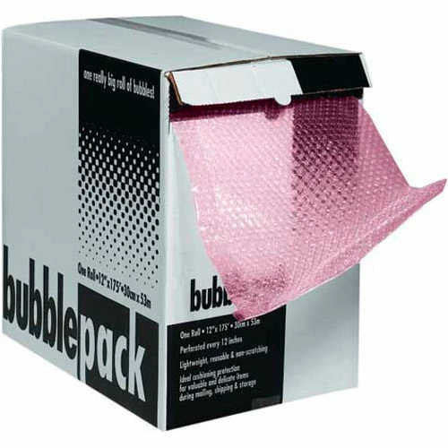 Perforated Anti-Static Bubble Roll W/Dispenser, 12"W x 175'L x 3/16" Thick, Pink 3 Perforated Anti-Static Bubble Roll W/Dispenser, 12"W x 175'L x 3/16" Thick, Pink
